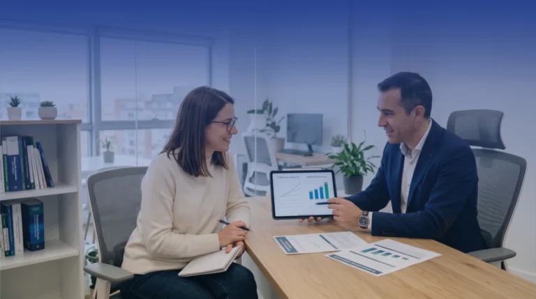 agente profesional de seguros APRO presentando un plan personal de retiro a un cliente